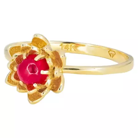Customizable Ruby gold ring in 14k gold. Lotus flower ring. Ruby cabochon ring. For Sale at 1stDibs | ruby rings tanishq, solid gold flower ring