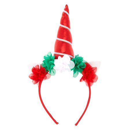 Christmas Unicorn Floral Headband - Red