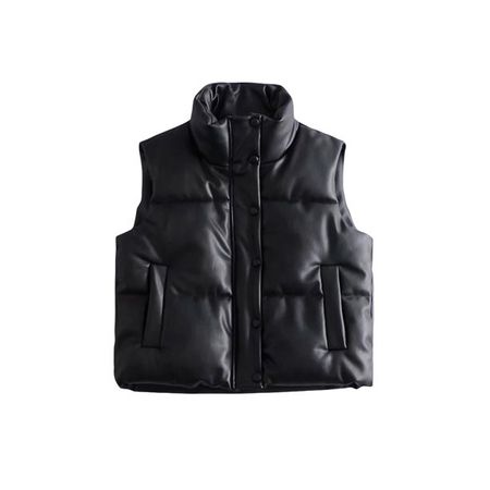 Women's PU Leather Cropped Puffer Waistcoat Faux Leather Stand Collar Padded Zip Up Sleeveless Vest Jacket - Walmart.com