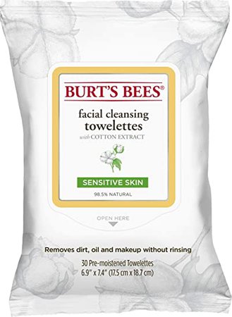 Amazon.com: Burt's Bees Facial Cleansing Towelette Wipes for Sensitive Skin with Cotton Extract, 30 Count (Package May Vary): Prime Pantry