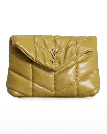 Saint Laurent Puffer Small Ysl Quilted Pouch Clutch Bag In Yellow