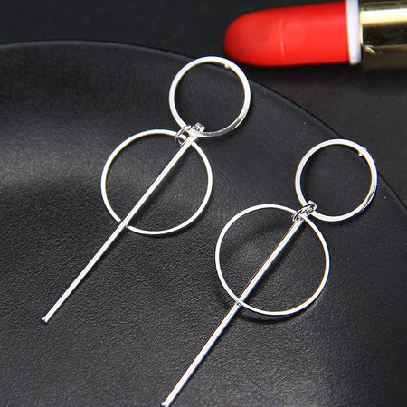 Silver long circle earrings