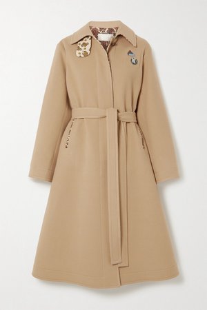 Beige Embellished belted virgin wool and cashmere-blend coat | Chloé | NET-A-PORTER