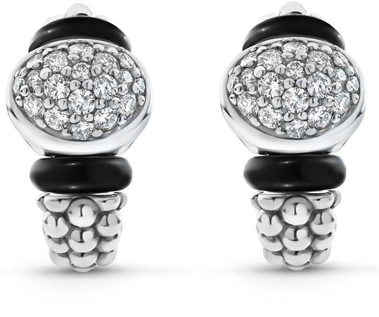 Black Caviar Diamond Huggie Earrings