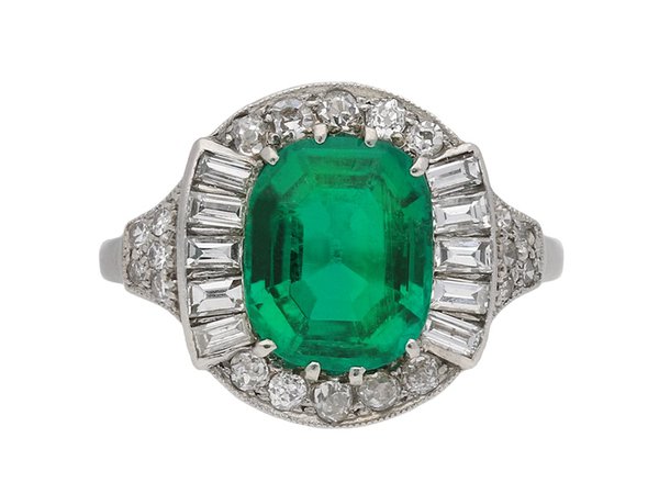 Art Deco emerald and diamond cluster ring, ci | Ref 24549 | Rings