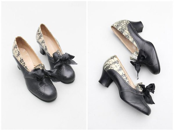1920s snakeskin oxford heels 20s black bow shoes / Friedman | Etsy