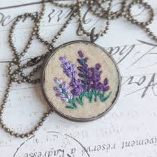 lavender embroidery necklace