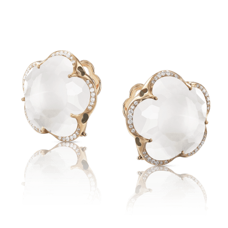18k Rose Gold Bon Ton Earrings with Milky Quartz and Diamonds, Pasquale Bruni
