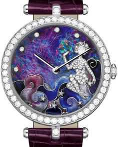 Van Cleef & Arpels White Gold and Diamond Watch With Alligator Strap With Hand Painted Enamel And Opal. Image of Cassiopeia, queen of Antiquity. Sh… | Pinteres…