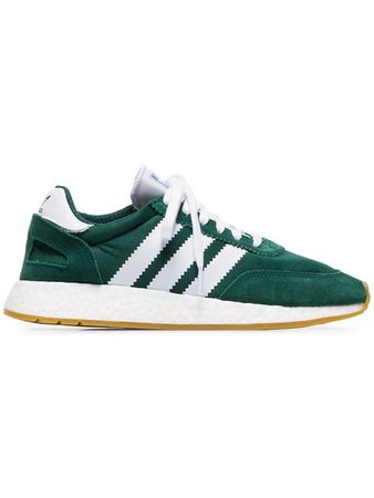 Adidas green and white I-5923 mesh and suede leather sneakers