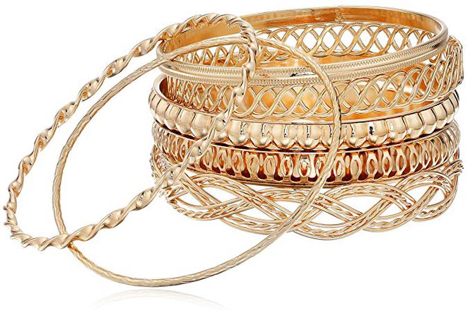 Amazon.com: GUESS "Basic" Gold 7 Piece Mixed Bangle Bracelet: Clothing