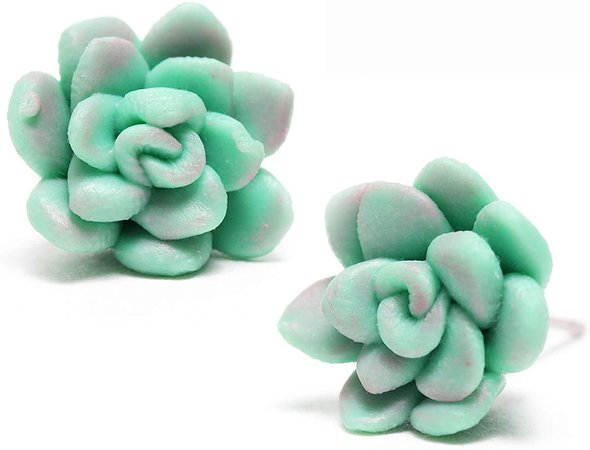 Amazon.com: succulent earrings for women - vivid mint green succulent plant earrings on stable stainless steel nickel free post for sensitive ears, handmade with polymer clay, perfect gift for succulent lovers: Clothing
