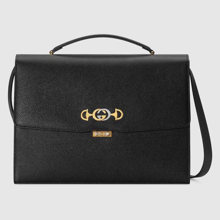 Black Leather Gucci Zumi grainy leather briefcase | GUCCI® US