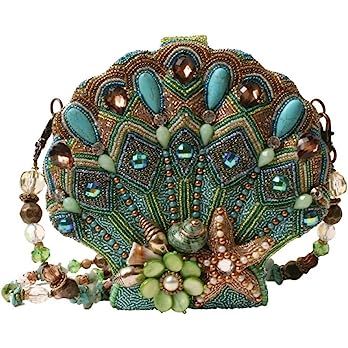 Mary Frances Seashore Beaded Turquoise Jeweled Crystal Sea Shell Clamshell Handbag Shoulder Bag: Handbags: Amazon.com