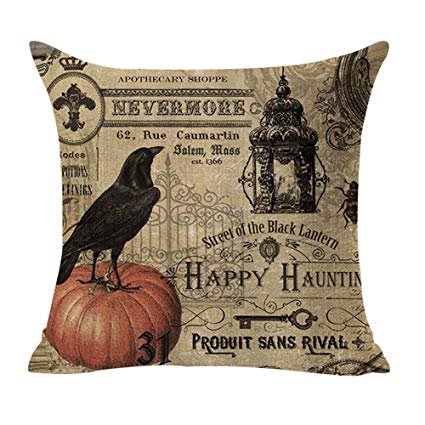 Royalours Throw Pillow Covers Halloween Garden Cotton Linen Vintage Halloween Pumpkin Crow and Owl Decorative Pillow Case Cushion Cover Pillowslip 18" X 18" (Crow Pumpkin): Gateway