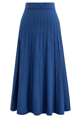 Zigzag Pleated Knit Skirt in Indigo - Retro, Indie and Unique Fashion
