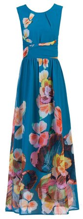 *Jolie Moi Blue Floral Print Chiffon Maxi Dress