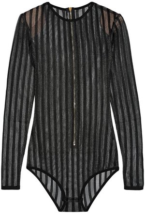 Striped open-knit bodysuit | BALMAIN | Sale up to 70% off | THE OUTNET