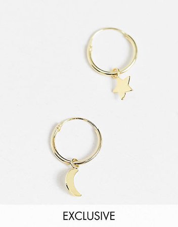 Kingsley Ryan Exclusive 12mm celestial hoop earrings with sun and star drops in gold | ASOS
