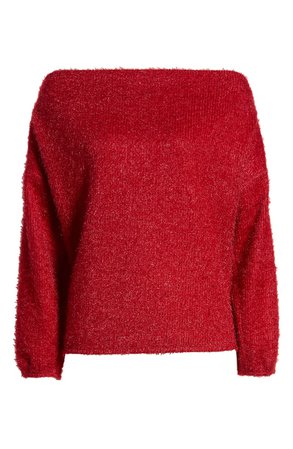 Gibson x Glam Blushing Rose Anna Off the Shoulder Soft Holiday Sweater (Nordstrom Exclusive) red