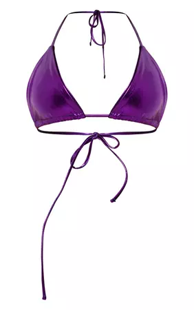 Purple High Shine Triangle Bikini Top | PrettyLittleThing USA