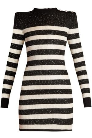 Balmain Striped Knit Micro Sequin Mini Dress -