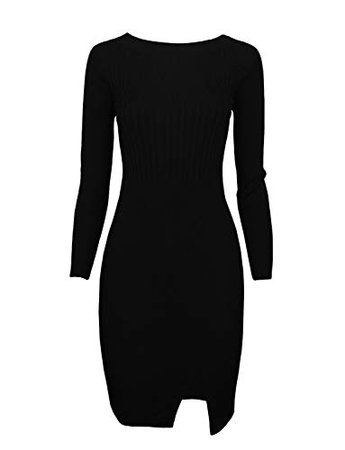 TAM WARE Women Stylish Slim Fit Knit Sweater Boat Neck Bodycon Dress TWCWD078-BLACK-US S at Amazon Women’s Clothing store: