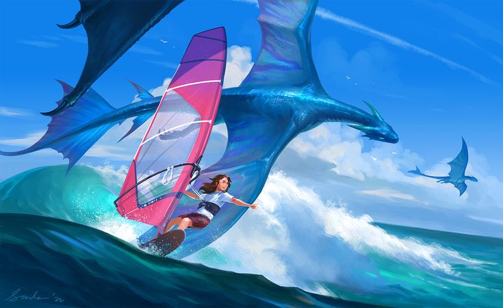 dragon cool girl ocean
