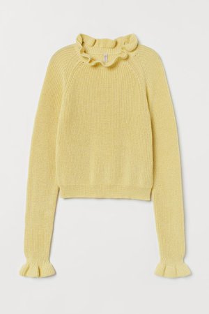 Ruffled Ribbed Sweater - Light yellow - Ladies | H&M US