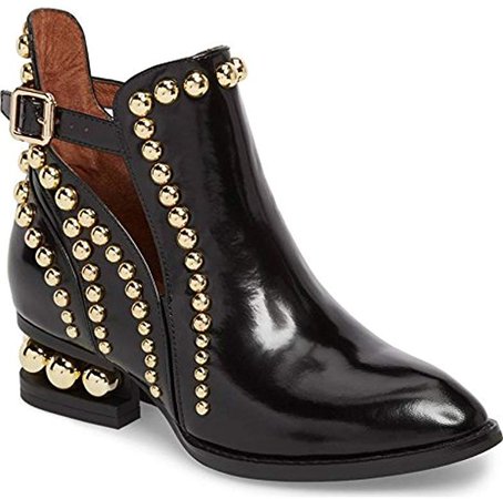 Amazon.com | Jeffrey Campbell Rylance Black Box Gold Studded Cut Out Buckle Ankle Bootie (6) | Ankle & Bootie
