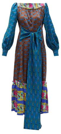 Rianna + Nina - Callas Fish Print Silk Satin Midi Dress - Womens - Blue Multi