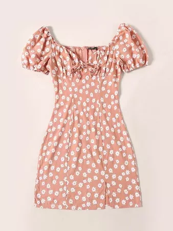 Ditsy Floral Ruched Bust Dress | SHEIN USA peach