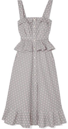 Anna Mason - Olivia Ruffled Printed Cotton Midi Dress - Gray
