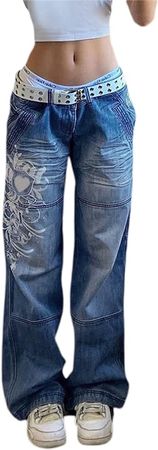 Franhais Women's Baggy Denim Pants High Waisted Y2K Wide Leg Oversized Plus Size Boyfriend Cargo Jeans Streetwear Trousers Blue at Amazon Women's Jeans store