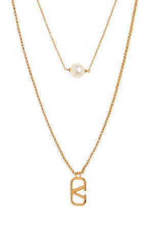 Valentino Garavani VLOGO Imitation Pearl Layered Necklace | Nordstrom