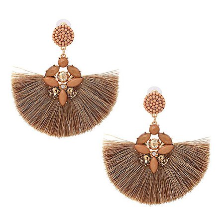 Amazon.com: ELEARD Fan Tassel Earrings Crystal Beaded Fringe Dangle Earrings Seed Beaded Stud Statement Drop Earrings (Brown): Jewelry