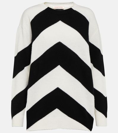 Striped Virgin Wool Sweater in White - Valentino | Mytheresa