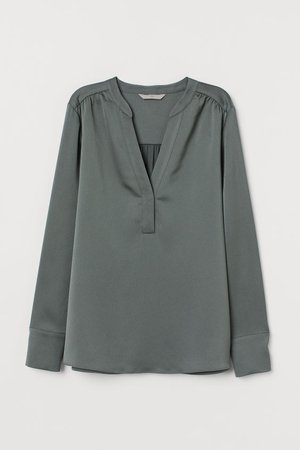 V-neck Satin Blouse - Gray-green - Ladies | H&M US
