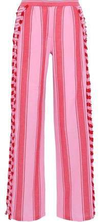 Frayed Striped Cotton-gauze Wide-leg Pants