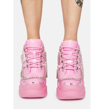 Chain Studded Patent Chunky Platform Sneakers - Pink | Dolls Kill