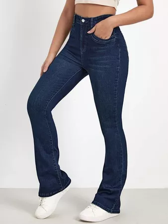 SHEIN RECYCLED DENIM High Waist Bleach Wash Flare Leg Jeans | SHEIN USA