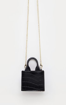 Black Croc Miro Mini Chain Bag | Accessories | PrettyLittleThing USA