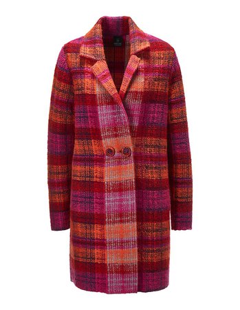 Knitted check coat, multi-coloured, orange, red | MADELEINE Fashion