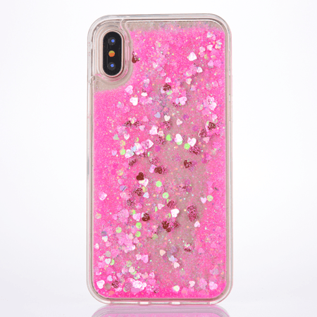 For iPhone X Pink Floating Hearts Liquid Waterfall Sparkle Glitter Quicksand Case - Walmart.com