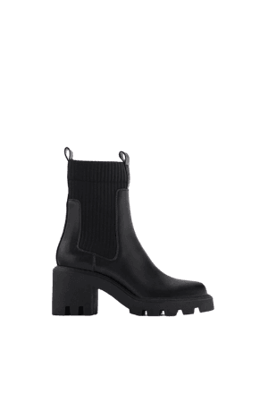 ZARA SOCK STYLE HEELED ANKLE BOOTS WITH LUG SOLES