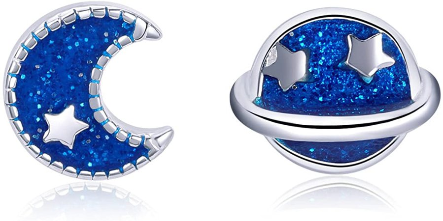 Amazon.com: BISAER Moon Star Enamel Stud Earrings 925 Sterling Silver, Cute Small Planet Earrings Hypoallergenic Stud Earrings for Women And Girls, Thanksgiving Day Christmas Day Gifts.: Clothing