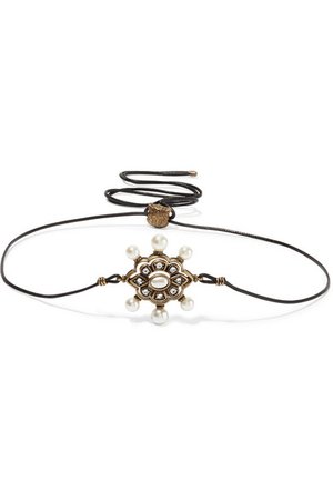 Gucci | Cord, gold-tone, crystal and faux pearl choker | NET-A-PORTER.COM