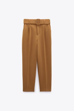 PANTS WITH FABRIC-COVERED BELT - taupe brown | ZARA United States