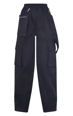 Black Zip Pocket Detail Straight Leg Cargo Trousers | PrettyLittleThing USA