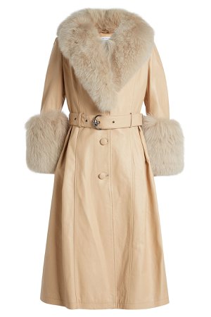 Leather Coat with Fox Fur Gr. 1
